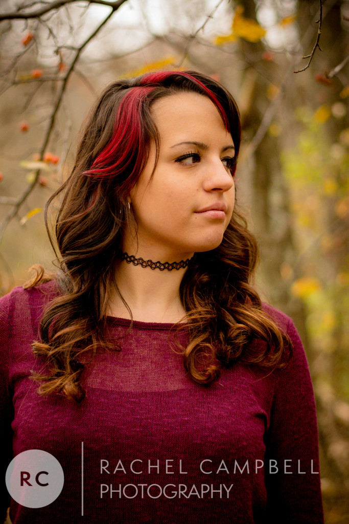 Senior photo of a young woman in the woods in Solon Ohio