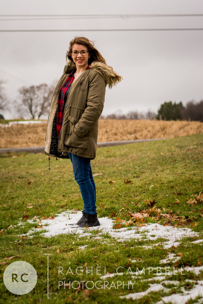 Senior portrait of a young woman in a winter coat in Solon Ohio